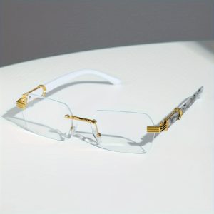 1 Pair of Retro-Style Irregular-Framed Men'S Glasses, Transparent Frameless Lenses, Suitable for Various Banquets And Parties